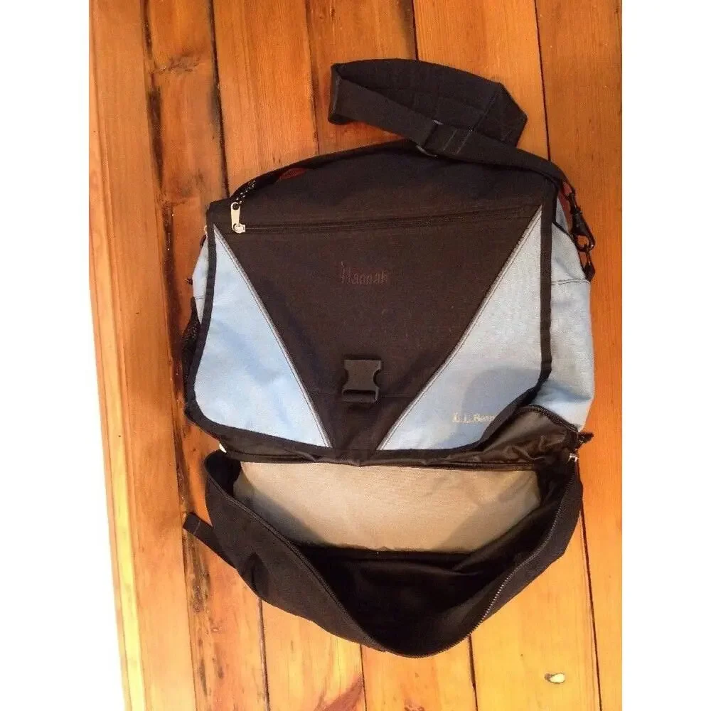 LL Bean Personalized Black Blue Hannah Satchel Bookbag Laptop Messenger Bag